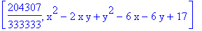 [204307/333333, x^2-2*x*y+y^2-6*x-6*y+17]